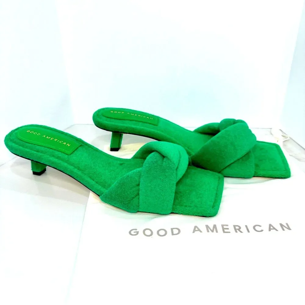 Good American Emerald Green Terry Cloth Kitten Heels - Size 10 - New in Box - Picture 2 of 11